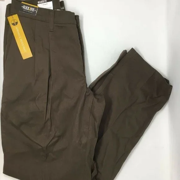 Lee Mens Chino Pants Brown Pockets Stretch Pleated Front Relaxed Fit 32 x 32 New - Picture 3 of 7